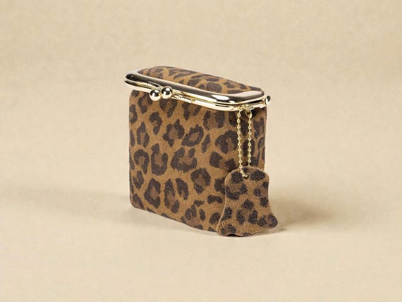 Leopard Print Kisslock Coin Purse | Card & Lipstick Pouch