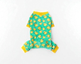 Yellow Duck Dog Pajamas: Stretchable Pet Sleepwear