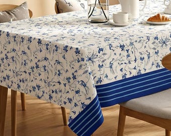 Melody Ivory Floral Tablecloth – Luxe Cotton Sateen Dining Table Cover