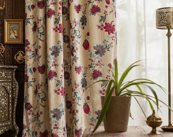 Floral Print Botanical Curtain - Pink Peony Flower Printed Custom Curtain Luxury Window Drapes Panel