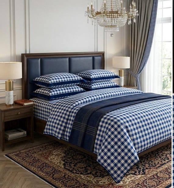 Gingham Plaid Bettlaken - 100% Bio-Baumwolle King-Size-Bettlaken-Set - Plaid Style Home Decor 
