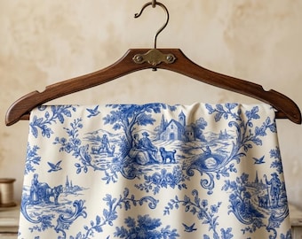 Bouvier Blue Toile Upholstery Fabric –Bouvier Blue Toile de Jouy Damask Pattern Upholstery Fabric By the yard