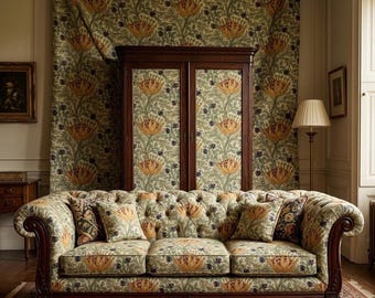 Art Nouveau Poppy Artichoke Flower Upholstery Fabric By Yard- Artichoke Flower Upholstery Fabric Upholstery Fabric