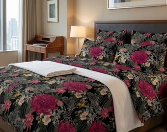 Vintage Style Botanical Bedsheet- Portuguese Artwork birds & lush foliage BedSheet - 100% Organic Cotton  Bed Sheet