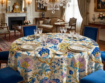 French Indienne Floral Print Tablecloth – Luxe Cotton Sateen, Wrinkle-Resistant