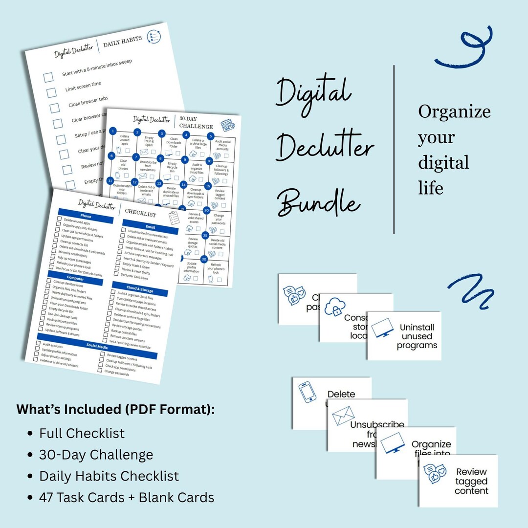Digital Declutter Checklist.pdf Digital Declutter Bundle (PDF Only) | Organize Your Digital Life With ...