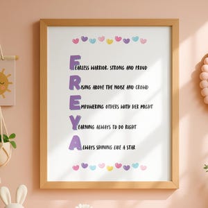 FREYA Name Acrostic Poem Digital Wall Art - Personalized Name Print - Nursery Décor - Girls Room Art - Custom Name Gift - Multiple Sizes