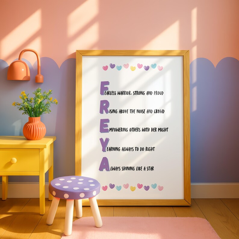 Freya Letering Freya Name Acrostic Poem Wall Art, Printable Baby Girls Nursery Decor ...
