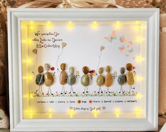 A unique stone picture for a birthday, perfect for the whole family or friends, a one-of-a-kind personalized, lovingly handmade item, LED optional!