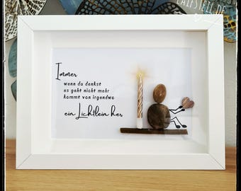 Stone picture "Little Light..." lovingly handcrafted unique piece, customizable, Valentine's Day gift, beautiful saying, lighting optional!