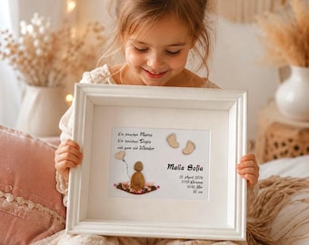 Personalized 3D birth announcement stone picture for boys and girls. Handmade with name and birth details, lighting optional!