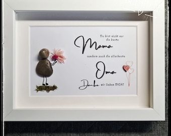 Stone picture "Mom...best Grandma ever..." with a lovely saying, handmade & personalized Mother's Day gift, LED optional! 3D effect