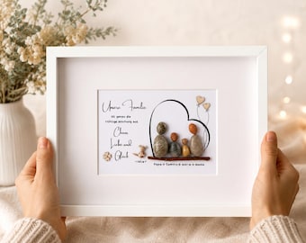 Family picture made of natural stones – personalized pebble art picture | Gift for family, parents & kids | Handmade gift | LED optional