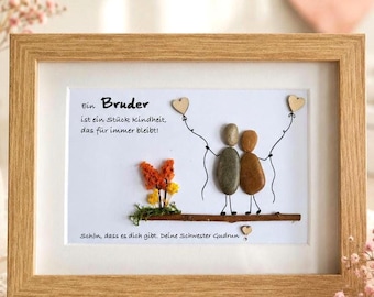 Stone picture of sister/brother, a personal gift for birthdays, Christmas, a handmade, customizable, unique piece, LED optional