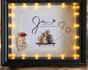 Stone wedding picture "Yes" lovingly handcrafted, for anniversaries, engagements, bride and groom, wedding gift, personalized, also with LED, 3D