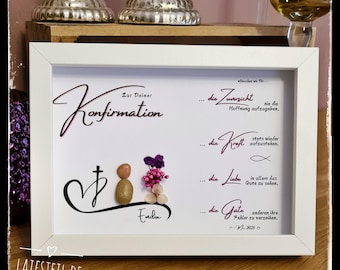 Personalized stone picture for Confirmation, Communion, Confirmation, Youth Dedication, for boys & girls. Lovingly handcrafted, optional LED lighting.