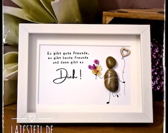 Stone picture of friendship "There are good friends... You!" Handmade pebble art picture – gift for your best friend – lovely decoration, LED optional