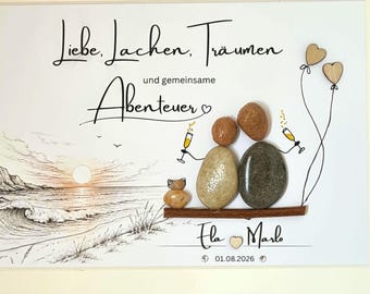 Personalized wedding gift | Stone picture with names & date | Personal wedding gift | Pebble picture couple | Anniversary | LED