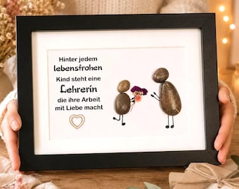 A lovely stone picture for teachers – a special thank you from the heart! Handmade and personalized, pebble art, lighting optional.