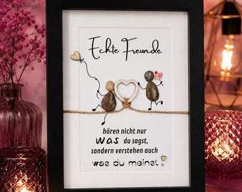 Personalized gift for a great friendship, stone picture for a girlfriend or boyfriend, handmade in Pebble Art, LED optional
