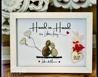 Wedding "Hand in Hand for a Lifetime" personalized stone picture for anniversary, engagement, wedding gift for bride and groom, LED optional!!