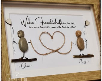 Stone pictures "True Friendship" - a lovingly designed gift for a great friendship, customizable, Pebble Art, LED optional