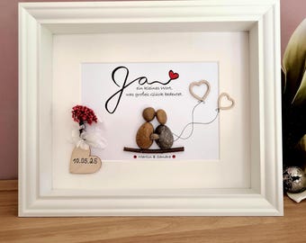 Stone wedding picture "Yes" lovingly handcrafted, for anniversaries, engagements, bride and groom, wedding gift, personalized, also with LED, 3D