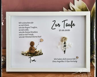 Personalized stone picture for baptism (any religion), for boys & girls. Lovingly handcrafted, optional LED lighting! 3D effect