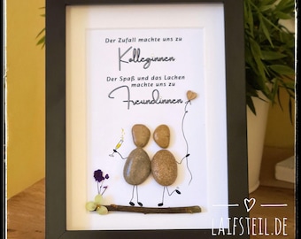 Personalized stone pictures "Colleagues become friends", Pebble Art, LED optional, gift picture for colleague/friend, handmade decoration