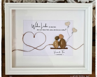 Personalized stone picture "True love is the rope..." for anniversaries, engagements, weddings, for bridal couples, birthdays, also available with LED lighting!! 3D