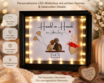 Personalized Stone Picture | Wedding Gift | Gift for Couples | Anniversary Gift | Engagement Gift | Names & Date | Hand in Hand | 3D