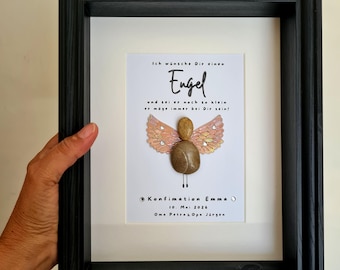 Personalized gift | Guardian angel gift | Angel stone picture | Condolence gift | Pebble art gift | Handmade memorial gift | Optional LED