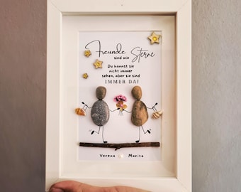 Stone pictures of friends are like stars - a loving gift for friendship, birthdays, pebble art, personalized, unique, optional LED