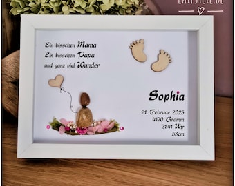 Personalized stone birth announcement for boys and girls. Handmade 3D baby picture with name and birth details, lighting optional!