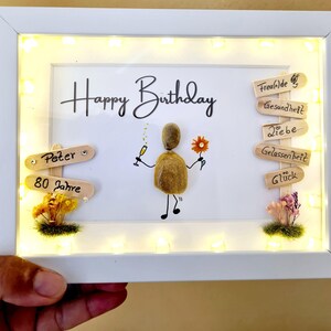 Stone picture "For your birthday", "Happy Birthday", a unique, personalized, handmade gift, money gift, Pebble Art, LED optional image 2