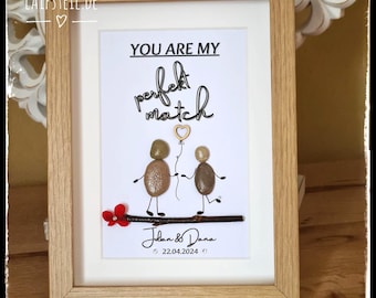Perfect Match Stone Picture | Handmade Gift for Couples | Personalizable | Love | Wedding | Anniversary | Valentine's Day | LED Optional