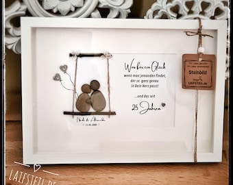 Personalized stone picture for couples for weddings, anniversaries, Valentine's Day, as a wedding gift for the bride and groom, Pebble Art, lighting optional!