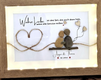 Stone picture: True love is the rope... personalized for anniversaries, engagements, weddings, for bridal couples, birthdays, also with LEDs!! 3D