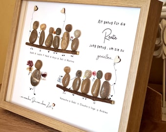 Personalized stone picture with 7 to 16 stone figures, gift for retirement, farewell, or saying goodbye to a colleague – handmade keepsake