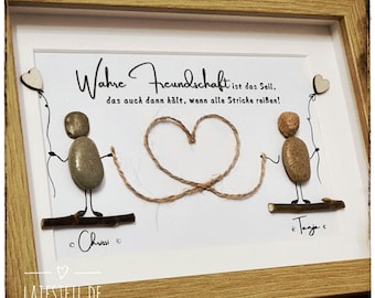 Stone pictures, True Friendship, a lovingly designed gift for great friends, customizable, handmade pebble art, LED optional
