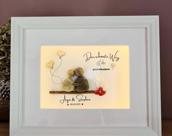 Personalized stone picture "The most beautiful path is the..." with indirect lighting, 20 x 25 cm! Anniversary, engagement, wedding, for the bride and groom