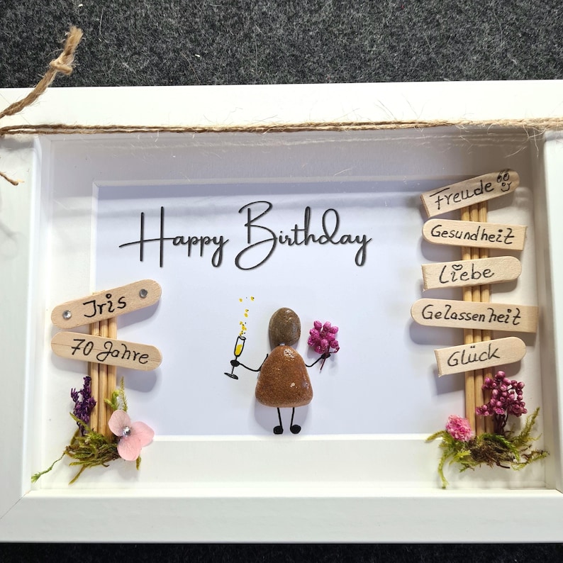 Stone picture "For your birthday", "Happy Birthday", a unique, personalized, handmade gift, money gift, Pebble Art, LED optional image 10