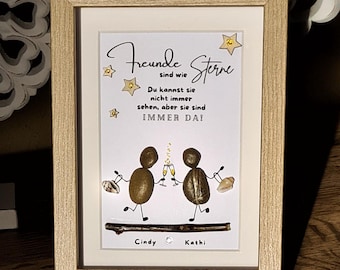 Stone pictures of friends are like stars - a loving gift for friendship, birthdays, pebble art, personalized, unique, optional LED