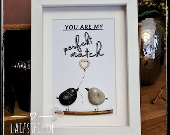 Perfect Match Stone Picture | Handmade Gift for Couples | Personalizable | Love | Wedding | Anniversary | Valentine's Day | LED Optional