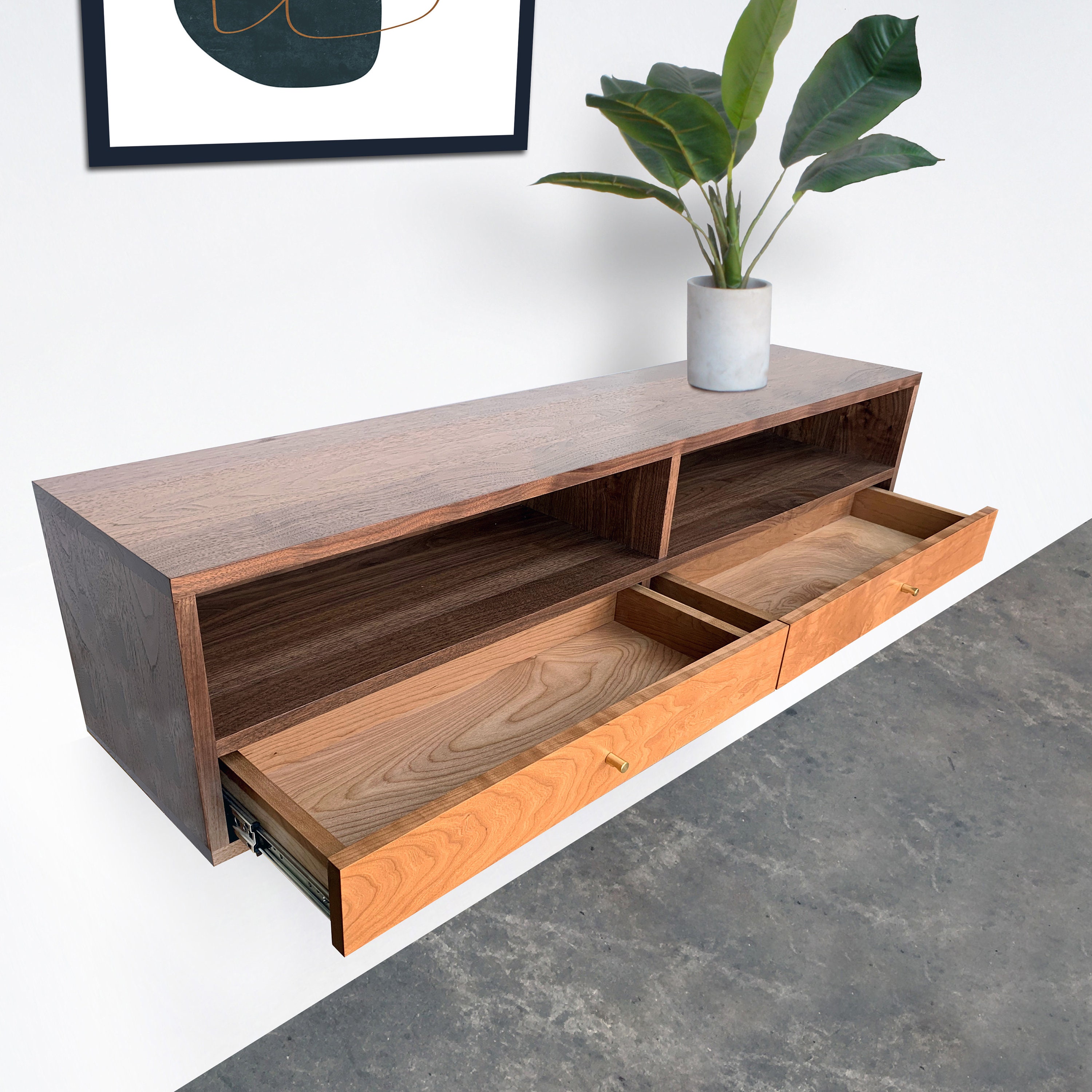 Floating Alto Console / Entry Table Walnut and Cherry Etsy