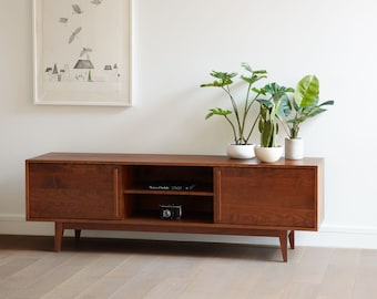 Kasse Credenza / Media Console - 75&quot; - Solid Cherry - Teak Finish - IN STOCK