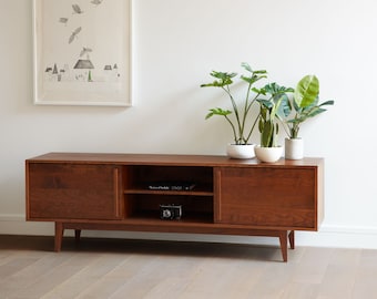 Kasse Credenza / Media Console - 75" - Solid Cherry - Teak Finish - IN STOCK