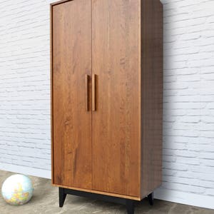 Dumont Armoire Solid Cherry Teak Finish Mid Century Modern Inspired image 3