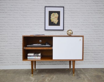 Whitewater Record Cabinet with Pull-out Shelf - Solid Cherry - Teak / White  Finish