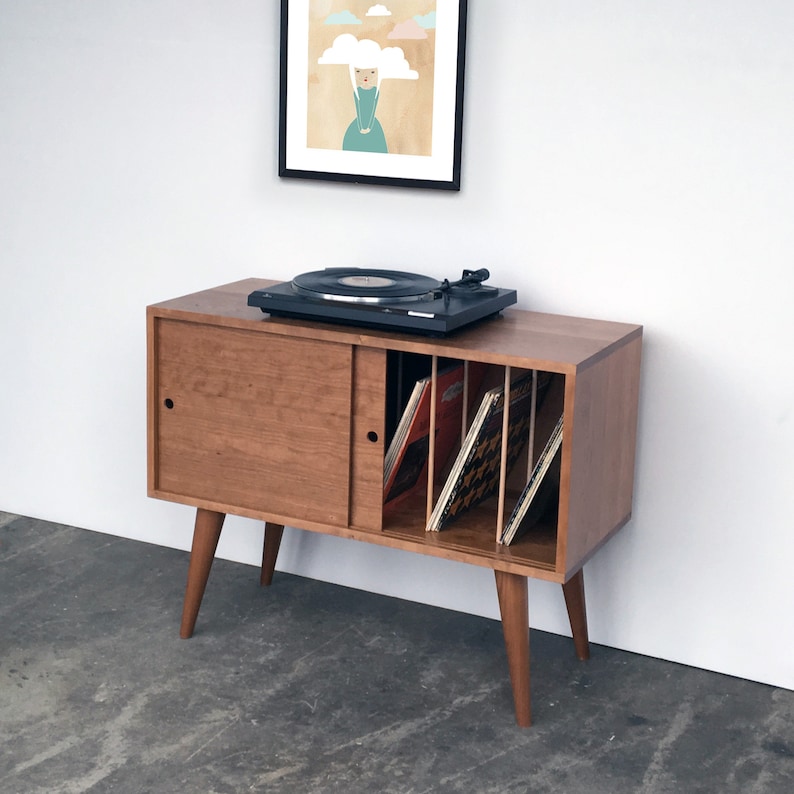 Eiden Record Storage Cabinet Mid Century Modern Inspired Cherry image 1